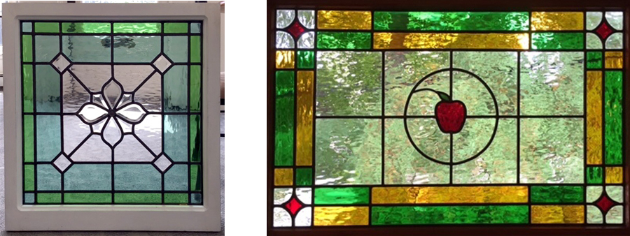 Two pieces side by side of custom stained glass
